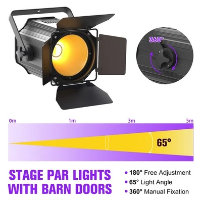 COB 200W Warm & Cold White Par Light Spotlights Stage Lighting with Barn Door DJ - Image 1 of 4