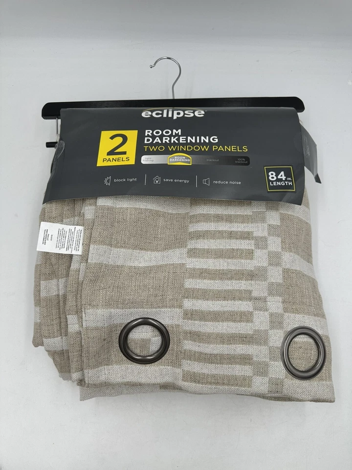 Eclipse Blackout One Grommet Panel 42” x 84”  Beige Striped tan Reduce Noise New - Image 1 of 4