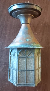 Vintage Copper Leaded Glass Gothic Tudor Porch Fixture Art & Crafts-Flush Mount - Picture 1 of 8