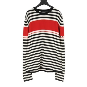 Marni Rundhalspullover Gr. 48 Medium schwarz weiß rot Baumwolle gestreift Logo - Bild 1 von 9