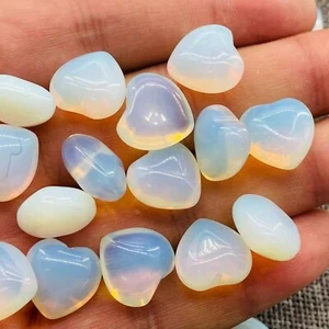 2pcS Natural Opal Quartz Mini Loving Heart Crystal Carved Gem Reiki Healing Q - Picture 1 of 8