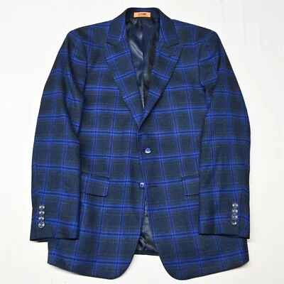 Steven Land 38R Blue Windowpane Flannel Sandro Blazer Sport Coat Suit Jacket - Image 1 of 4
