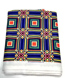 Wamsutta Mills Fabric Vintage Knit Blue Red Blocks 138" x 62" Wide Sewing Crafts - Picture 1 of 4