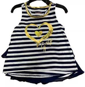 Juicy Couture Girl's Summer 2 Piece Tank and Short Set Navy Stripe - Picture 1 of 2