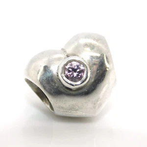 Pandora 925 Sterling Silver Heart Charm Bead with Pink CZ #790134PCZ - Picture 1 of 4