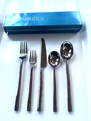 CAMBRIDGE Crate & Barrel Emerge Mirror 5-Piece Flatware Place Setting NEW in Box