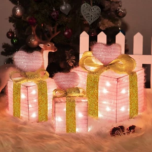 3 Pack Xmas Decorations Light up Gift Boxes Christmas Tree Indoor Party Decor - Picture 1 of 8