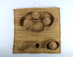 AFRICAN HANDMADE VILLAGE EMBOSSED DECORATION PAINTING ON ETHNIC MAT 3D - Picture 1 of 8