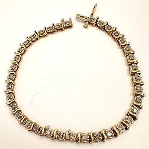 10k Yellow Gold 4mm Wide ~ 36 Diamonds ~ Tennis 7" Bracelet Safety Clasp #24 - Bild 1 von 10