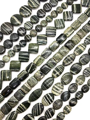 Cebra verde natural jaspe óvalos marquesa cuadrado rectángulo círculo 16 pulgadas hilo Foto 1 de 2