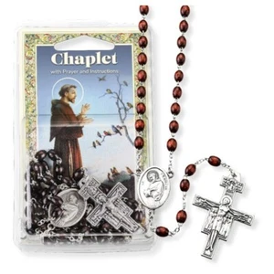 Brown Wood Bead St Francis-Franciscan Crown (7 Joys) Rosary/Chaplet CH-153X - Picture 1 of 1