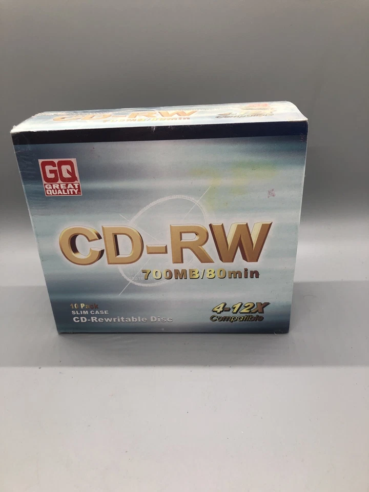 10 PK GQ CD-RW 700 MB 80 MIN  4-12X Compatible Slim Cases Sealed RD4 - Image 1 of 1