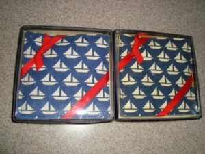 Lot of 2 Vintage Red,White,Blue Sailboat, Fabric Coasters by Woodchips Designers - Picture 1 of 2