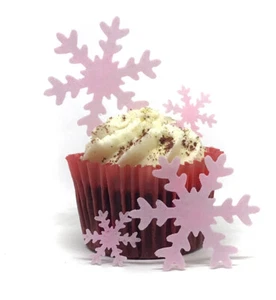 100 Precut Pink Snowflakes Edible Wafer Paper Cake Toppers in 2 Sizes Frozen - Imagen 1 de 1