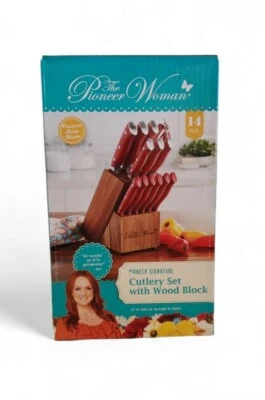 The Pioneer Woman Signature 14-Piece Stainless Steel Knife Block Set, Red