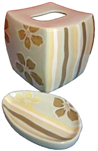 Bed Bath & Beyond "Dream" Caja de Pañuelos Cubierta y Jabonera Verde Pálido Taupe Crema - Imagen 1 de 5