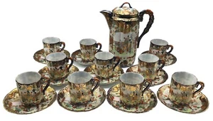 Japanese Kutani Eggshell Porcelain Tea Set, Hand Painted, Cobalt Nippon, 22 pcs - Picture 1 of 20