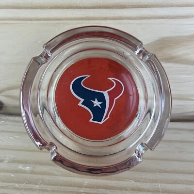Cenicero Houston Texans logotipo NFL vidrio transparente redondo cabeza de toro estrella Foto 1 de 4