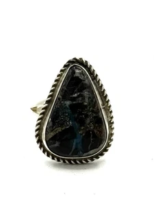 Navajo Native 🇺🇸 Sterling Silver Blue Moon Turquoise Handmade Adjustable Ring - Picture 1 of 12