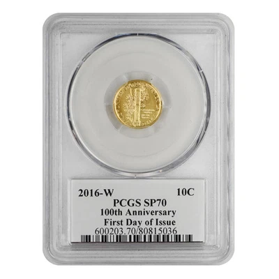 Moneda de diez centavos de oro conmemorativa W 10C 2016 100 aniversario graduación profesional SP-70 Foto 1 de 2