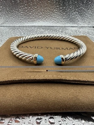 David Yurman Sterling Silver 6MM Cable Flex Bracelet With 14K & Turquoise Medium - Image 1 of 4
