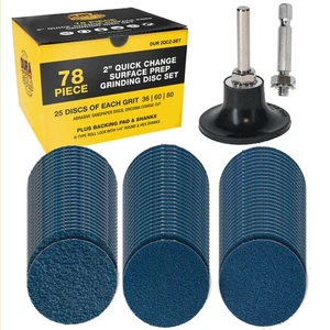 Dura-Gold 2" 78 Pc Quick Change Surface Prep Grinding Disc Set, 36, 60, 80 Grit - Picture 1 of 5
