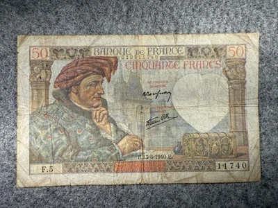 1940 France 50 Francs Jacques Coeur P93 Banknote SPC1183 - Image 1 of 4