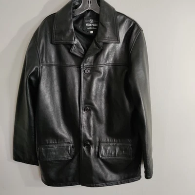 Vintage Vera Pelle Black Leather Motorcycle Bomber Jacket Mens Size 50 - Image 1 of 3