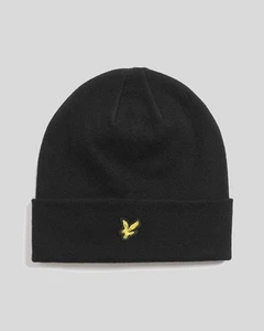 LYLE & SCOTT COTTON MERINO BEANIE JET BLACK, NEW! CASUAL - Foto 1 di 1