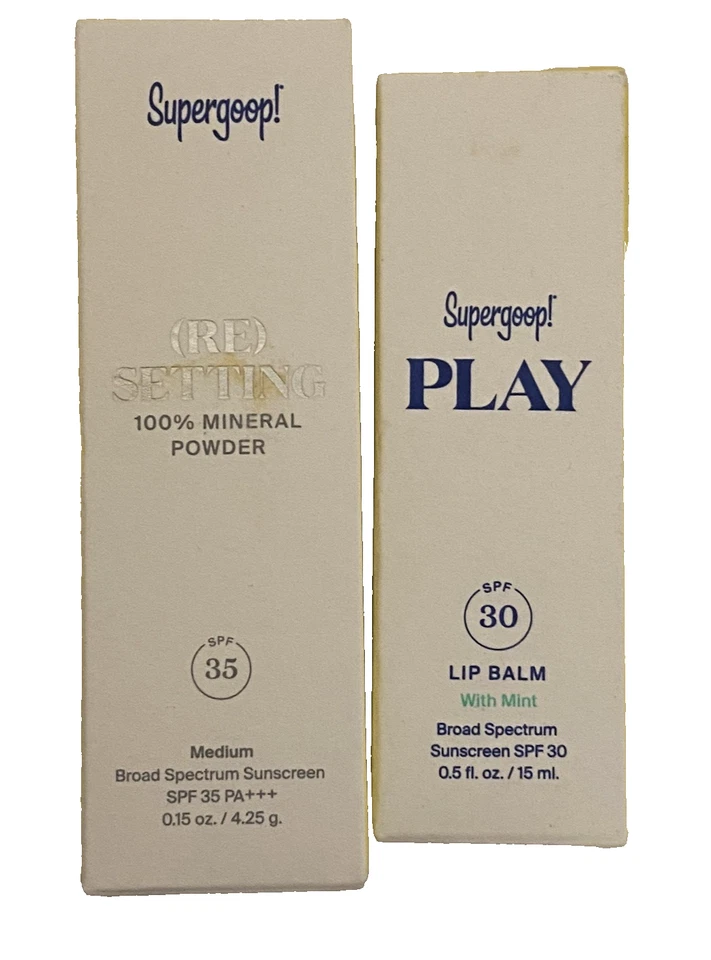 Polvo mineral Supergoop Re Setting tono medio y bálsamo labial menta NUEVO Foto 1 de 1