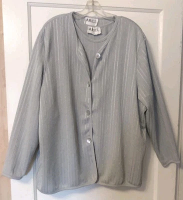 Vintage ARIEL Feminino Plus Conjunto de Suéter Cinza Prata com Botões Abalone Shell 3X - Imagem 1 de 4