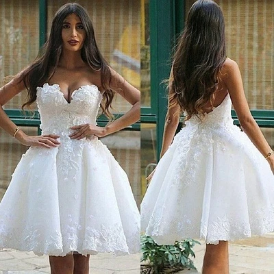 Elegantes Vestidos de Novia Cortos Sin Tirantes Espalda Sin Encaje Apliques Mini Vestidos de Novia Foto 1 de 4