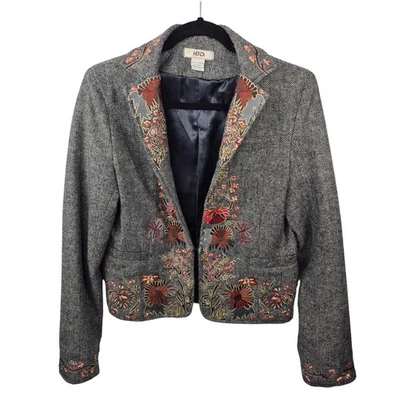 Chaqueta Hendi Mujer L Negra Mezcla Lana Blazer Bordada Frente Abierto Negocios Foto 1 de 4