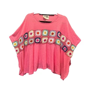 SAVANNA JANE Häkel Granny Square Poncho Top S-M Baumwollmischung Crop Pnk NEU LESEN - Bild 1 von 11