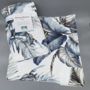 4pc TOMMY BAHAMA Blue Gray Palm Fronds 2 Bath and 2 Hand Towel Set Tropical NEW - Picture 1 of 10