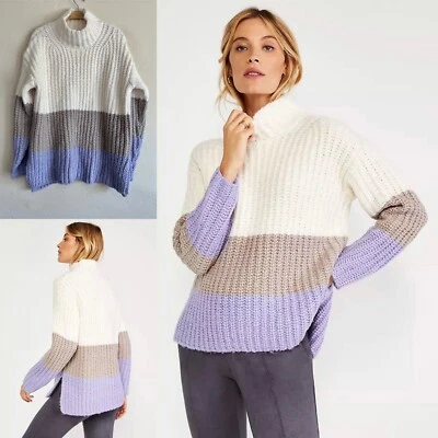 Suéter tejido a rayas ANN TAYLOR de gran tamaño bloque de color XSP S/M? Cuello alto clásico Foto 1 de 4