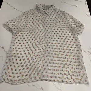 Vintage 70’s Sheer Multicolored Polka Dot Button Up Collared Blouse Size Large - Picture 1 of 9