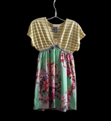 Vestido Boho Sello Húmedo Rayas y Flores Manga Dolman Imperio Profundo XS NUEVO CON ETIQUETAS Foto 1 de 4