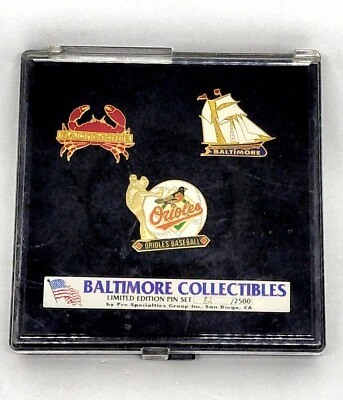 Baltimore Orioles MLB Vintage Collectable 3 Pin Set #B2/2500 Crab Ship Rare - Image 1 of 3