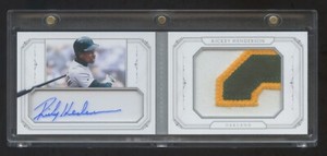 2015 NATIONAL TREASURES RICKEY HENDERSON AUTOGRAPH GAME WORN JUMBO PATCH #D 2/10