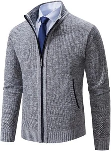 Men's Cardigan Sweaters Full Zip Up Stand Collar Slim Fit Casual Knitted Sweater - Picture 1 of 23