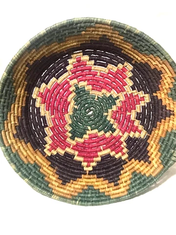 SOUTHWESTERN Rattan WOVEN COIL BASKET, Teal Pink PURPLE, 3" Deep, 12" Diameter Cover