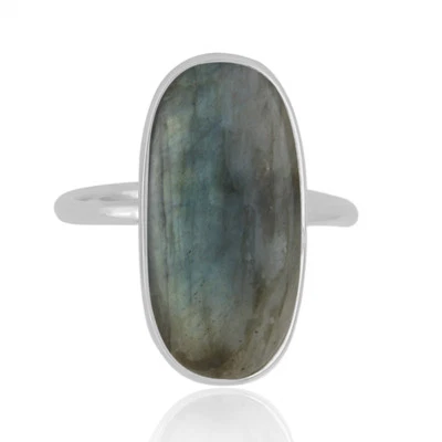 Anillo llamativo de plata de ley 925 de diseño de piedras preciosas de labradorita natural Foto 1 de 4