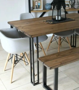 Tavolo da pranzo e panca stile industriale, stile vintage, rustico, legno massello - Foto 1 di 12