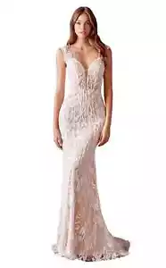 Andrea & Leo Couture Off White Embroidered Lace Column Wedding Gown Size 6 $999 - Picture 1 of 2