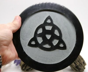 Triquetra Carved Soapstone Altar Tile/Paten 6", Celtic, Witch, Wicca, Goddess - Picture 1 of 3