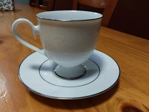 Noritake - Guenevere Tea Cup + Saucer / Silver Trims ( N518 ) - Picture 1 of 4