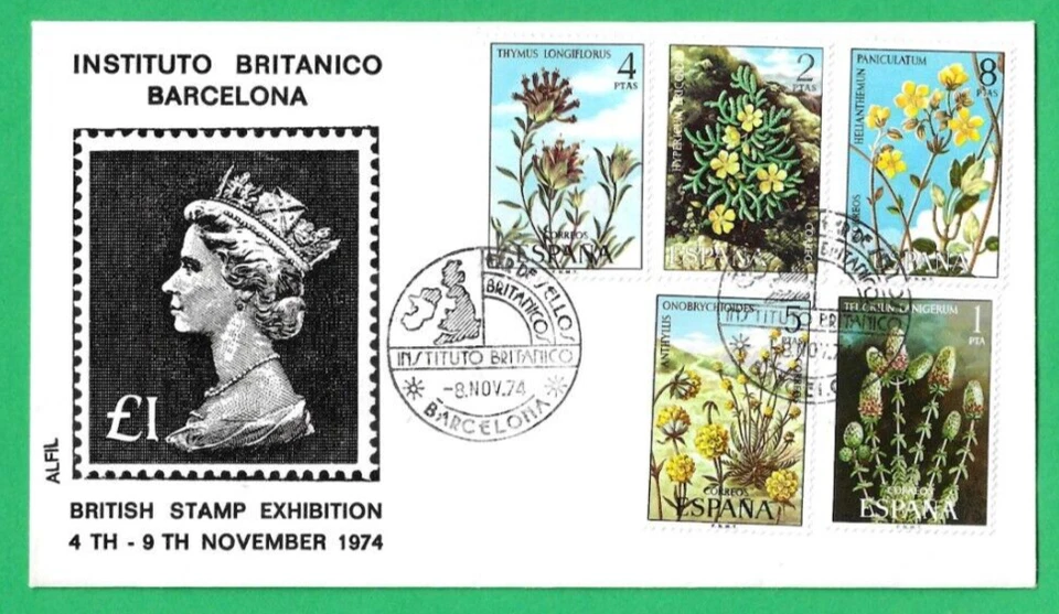 SPAIN ~ 1974 BRITISH STAMP EXHIBITION BARCELONA ~ SPAINISH FLORA ~ 8th NOV 1974 - Image 1 of 1