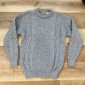 Aran Sweater Market Men's Wool Cable Knit Irish Fisherman Sweater Gray Sz Medium - Picture 1 of 6
