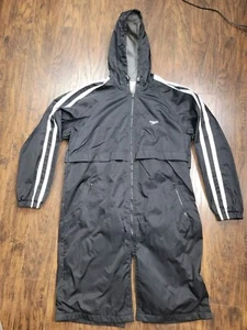 Speedo Fleece Lined Parka Jacket Black W/ White Stripes - Warm Up Robe Sz Medium - Picture 1 of 14